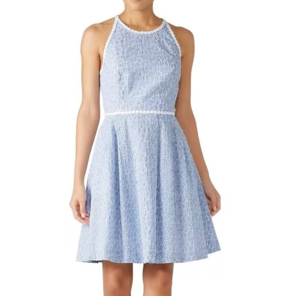 Lilly Pulitzer Tori Dress Size 8 Crew Blue Floral Eyelet NWT - Picture 2 of 15